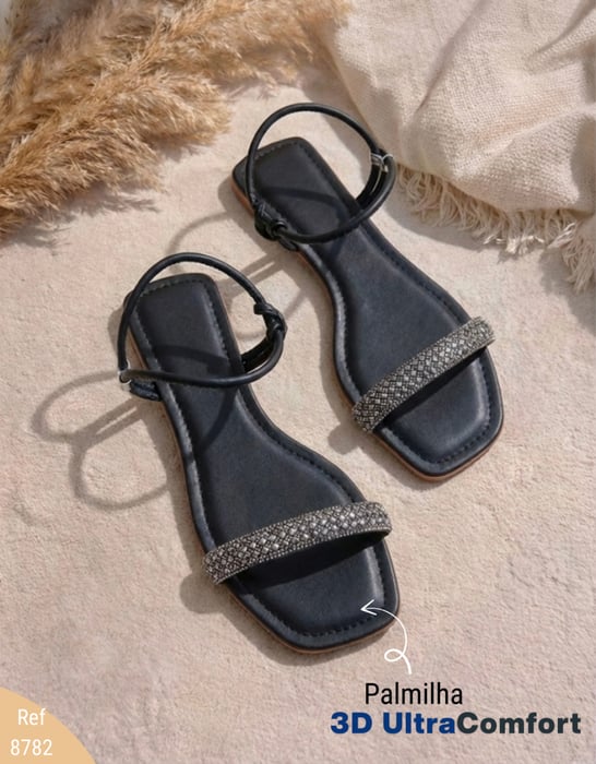 preto Rasteira prime Fucpoc strass real palmilha comfort 3d